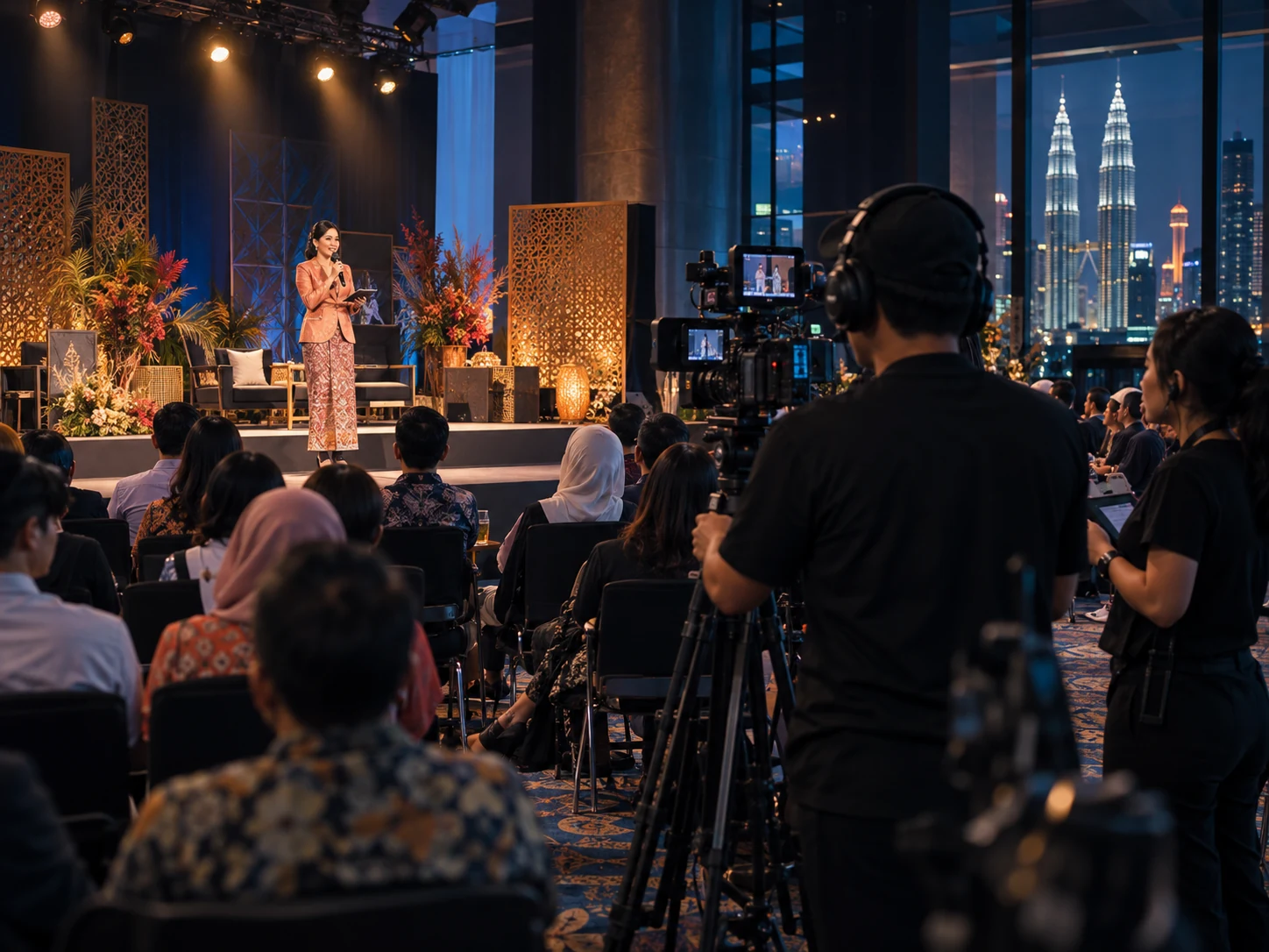 Illustrative event being filmed by a production crew